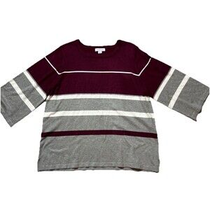 Liz Claiborne Maroon and Gray Striped Tunic